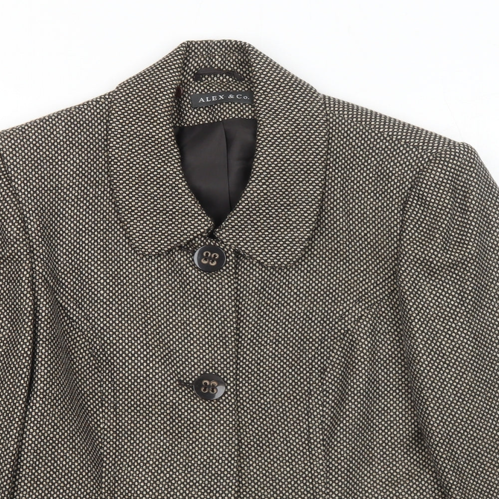Alex&Co Womens Brown Geometric Jacket Blazer Size 14 Button