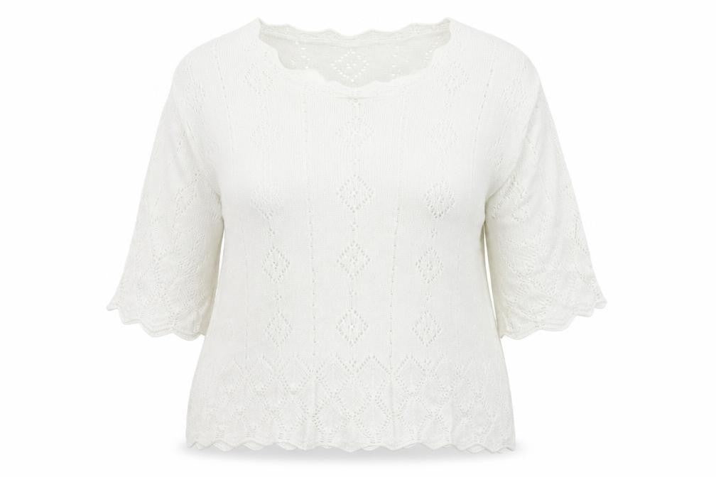 Marks & Spencer Womens White Round Neck Geometric Acrylic Pullover Jumper Size 16