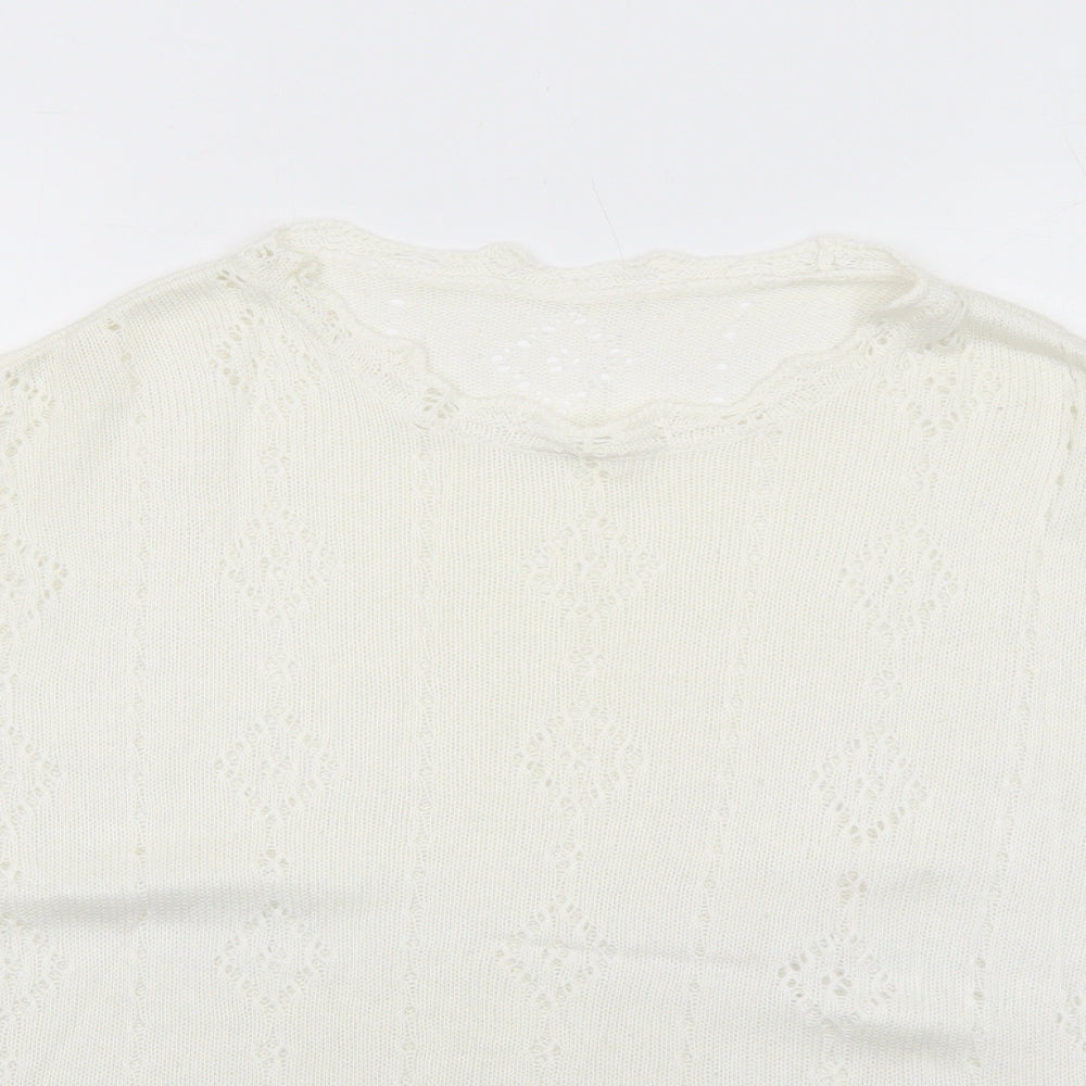 Marks and Spencer Womens White Round Neck Geometric Acrylic Pullover Jumper Size 16