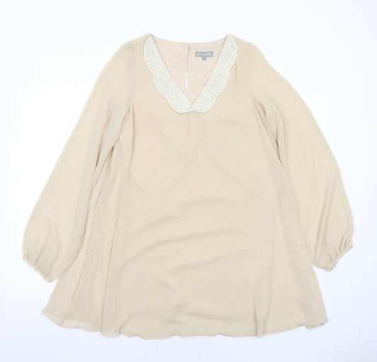 Love Womens Beige Polyester Trapeze & Swing Size S V-Neck Button