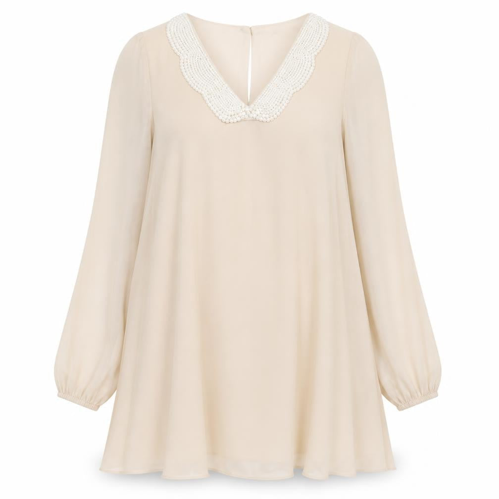 Love Womens Beige Polyester Trapeze & Swing Size S V-Neck Button