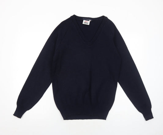 Glenalva Womens Blue V-Neck Acrylic Pullover Jumper Size 10