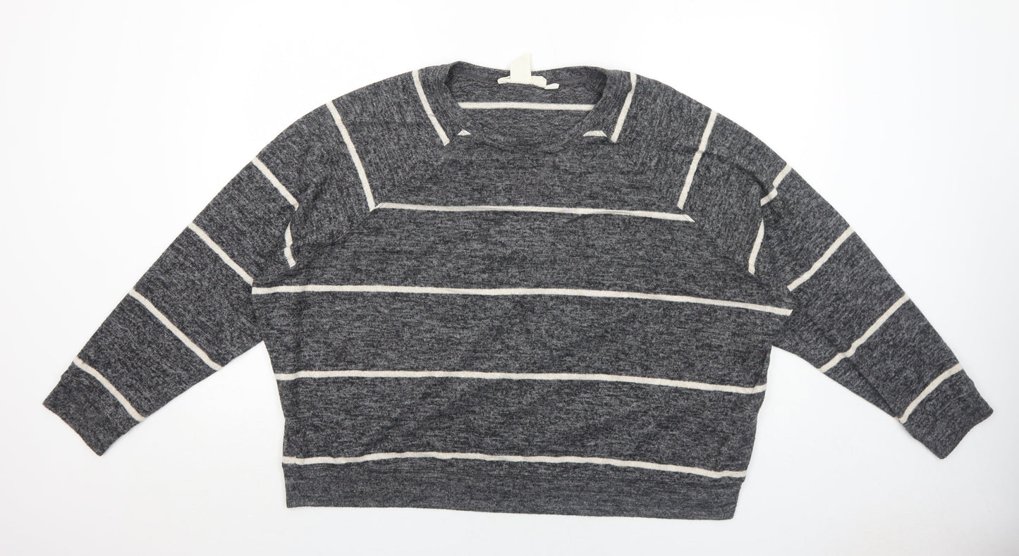 H&M Womens Grey Round Neck Striped Viscose Pullover Jumper Size L