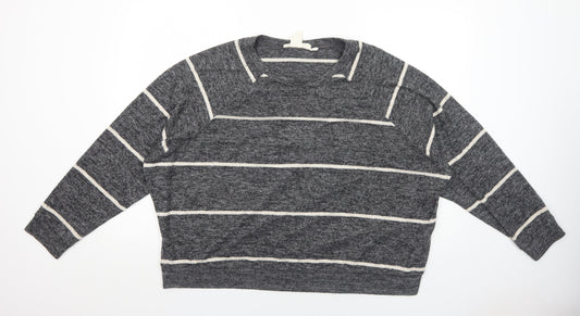 H&M Womens Grey Round Neck Striped Viscose Pullover Jumper Size L