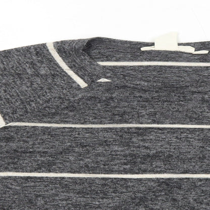 H&M Womens Grey Round Neck Striped Viscose Pullover Jumper Size L