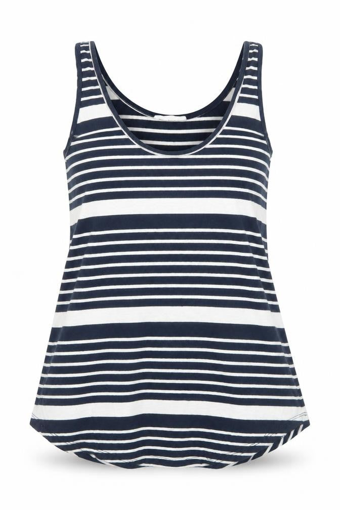 Warehouse Womens Blue Striped Viscose Basic Tank Size 10 Round Neck