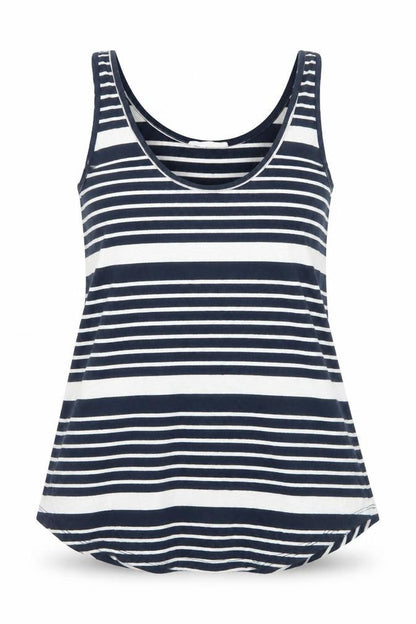 Warehouse Womens Blue Striped Viscose Basic Tank Size 10 Round Neck