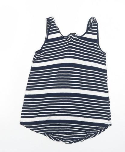 Warehouse Womens Blue Striped Viscose Basic Tank Size 10 Round Neck