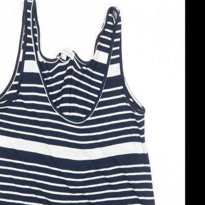 Warehouse Womens Blue Striped Viscose Basic Tank Size 10 Round Neck