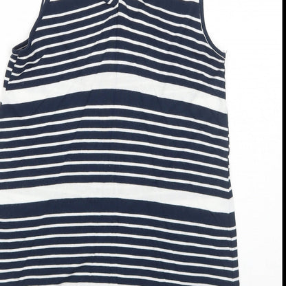 Warehouse Womens Blue Striped Viscose Basic Tank Size 10 Round Neck