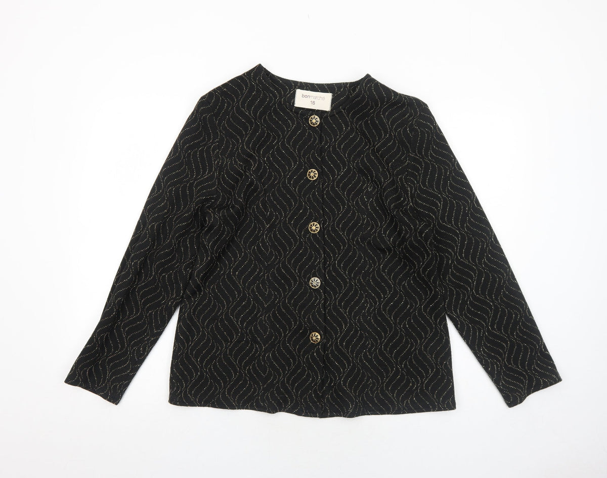 Bonmarché Womens Black Geometric Jacket Blazer Size 16 Button
