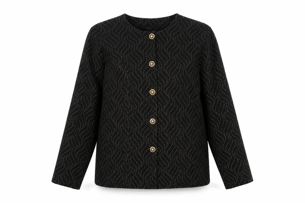 Bonmarché Womens Black Geometric Jacket Blazer Size 16 Button