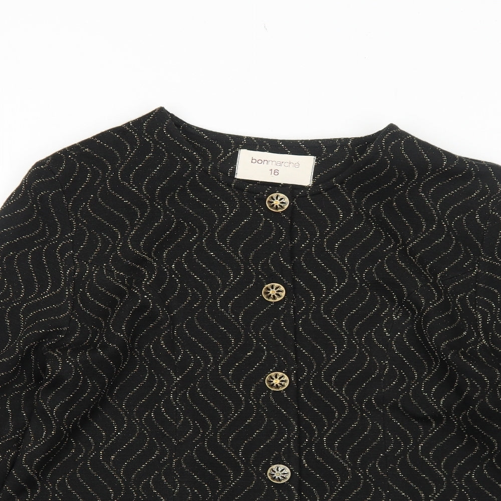 Bonmarché Womens Black Geometric Jacket Blazer Size 16 Button