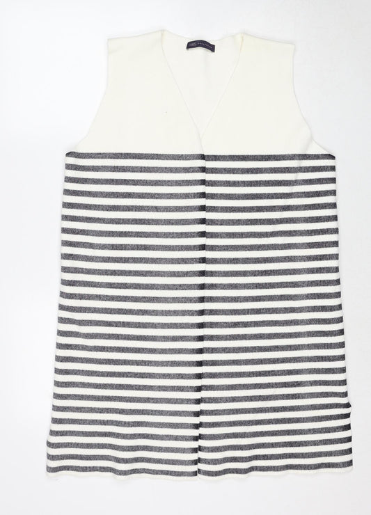 Marks and Spencer Womens White V-Neck Striped Viscose Vest Jumper Size L