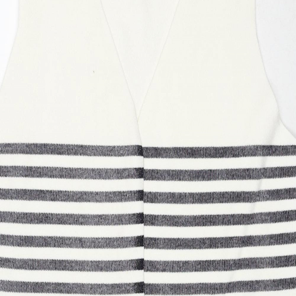Marks and Spencer Womens White V-Neck Striped Viscose Vest Jumper Size L