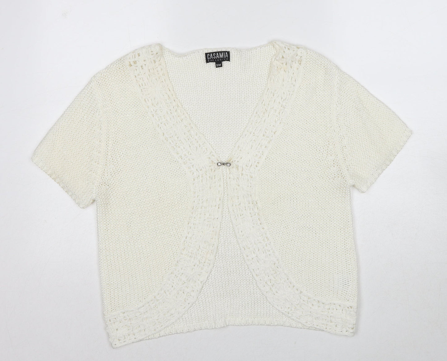 Casamia Womens White V-Neck Acrylic Cardigan Jumper Size S