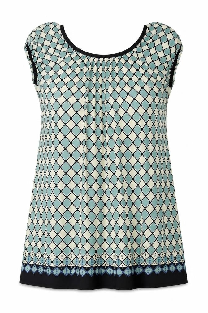Max Studio Womens Blue Geometric Polyester A-Line Size XL Round Neck Pullover