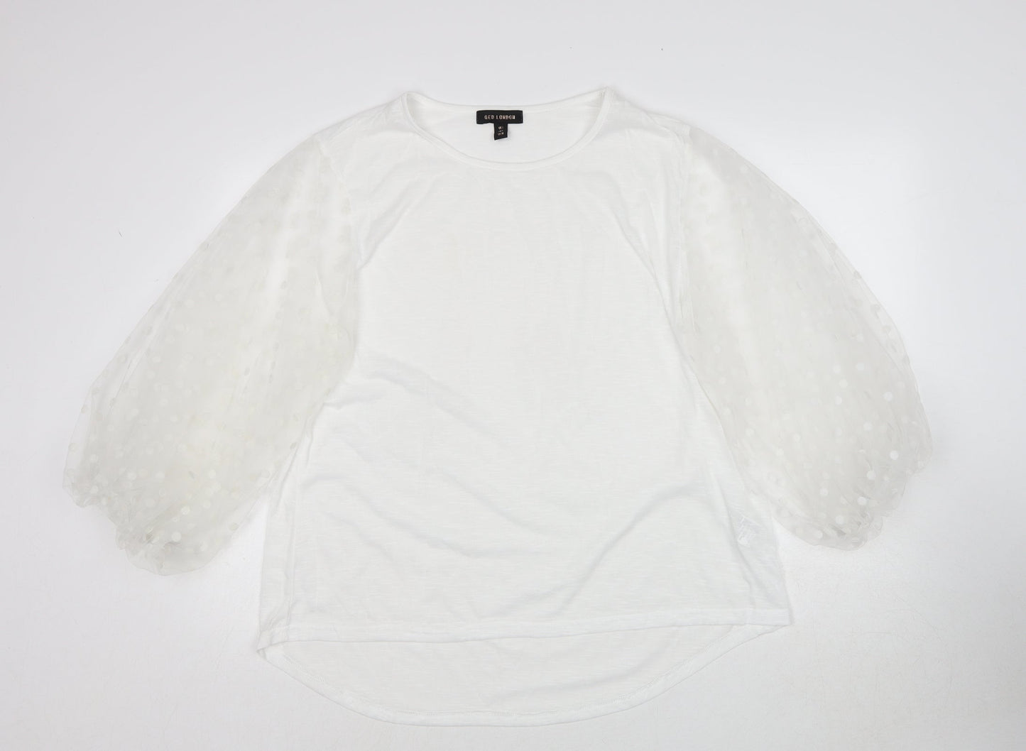 QED London Womens White Polyester Basic Blouse Size L Round Neck