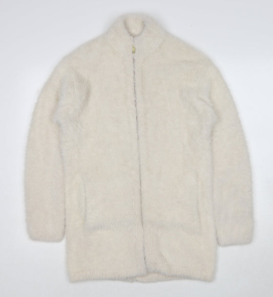 Point Sur Womens White Round Neck Nylon Full Zip Jumper Size 2XS