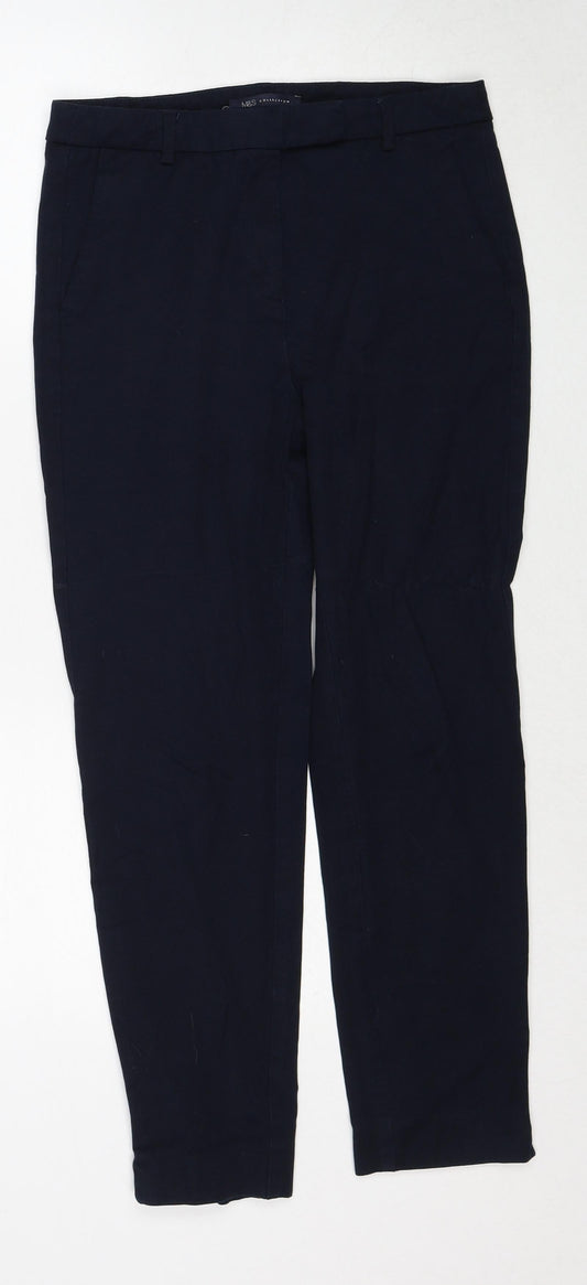 Marks and Spencer Womens Blue Viscose Trousers Size 10 Regular Zip