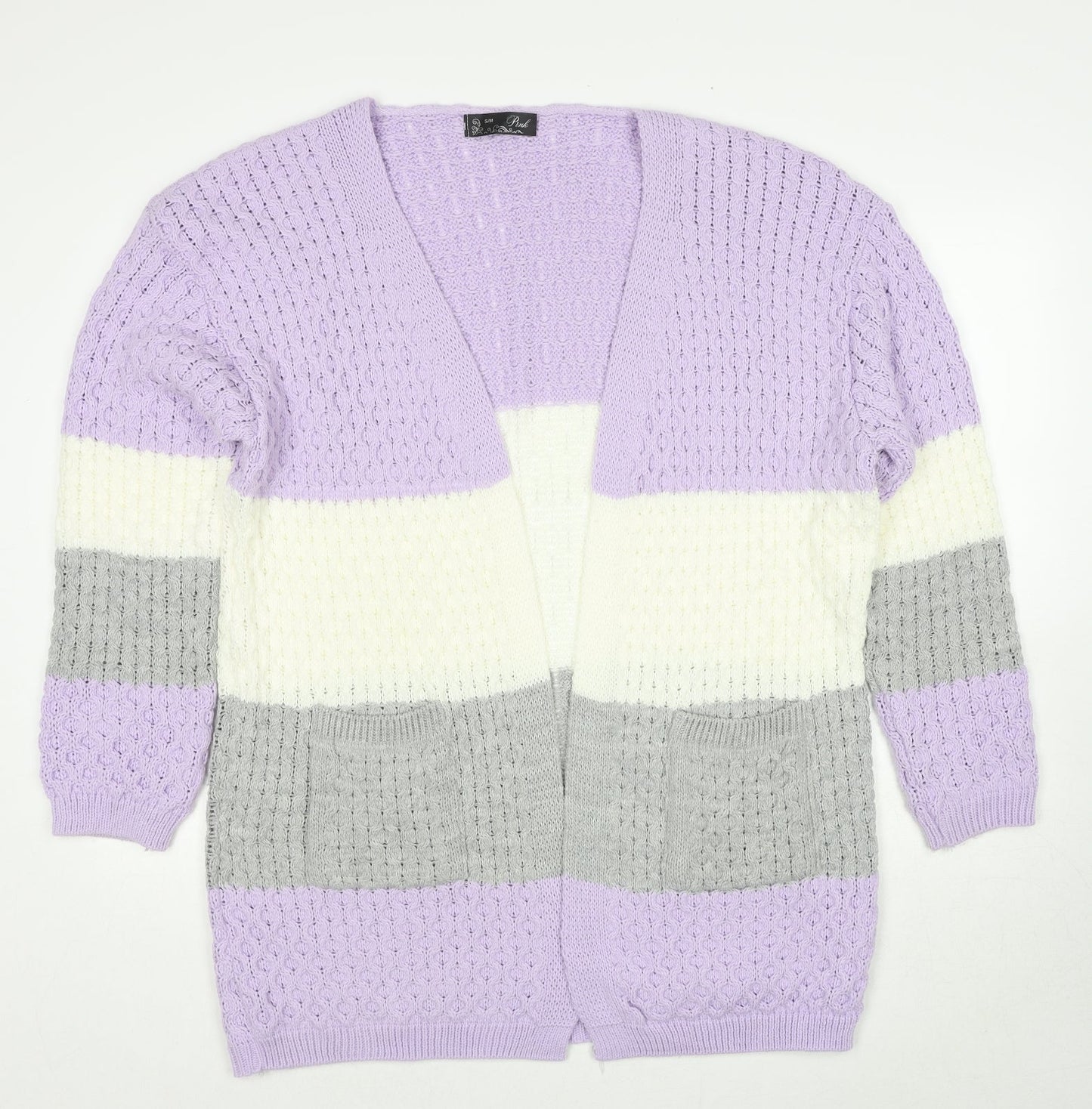 PINK Womens Purple V-Neck Acrylic Cardigan Jumper Size S