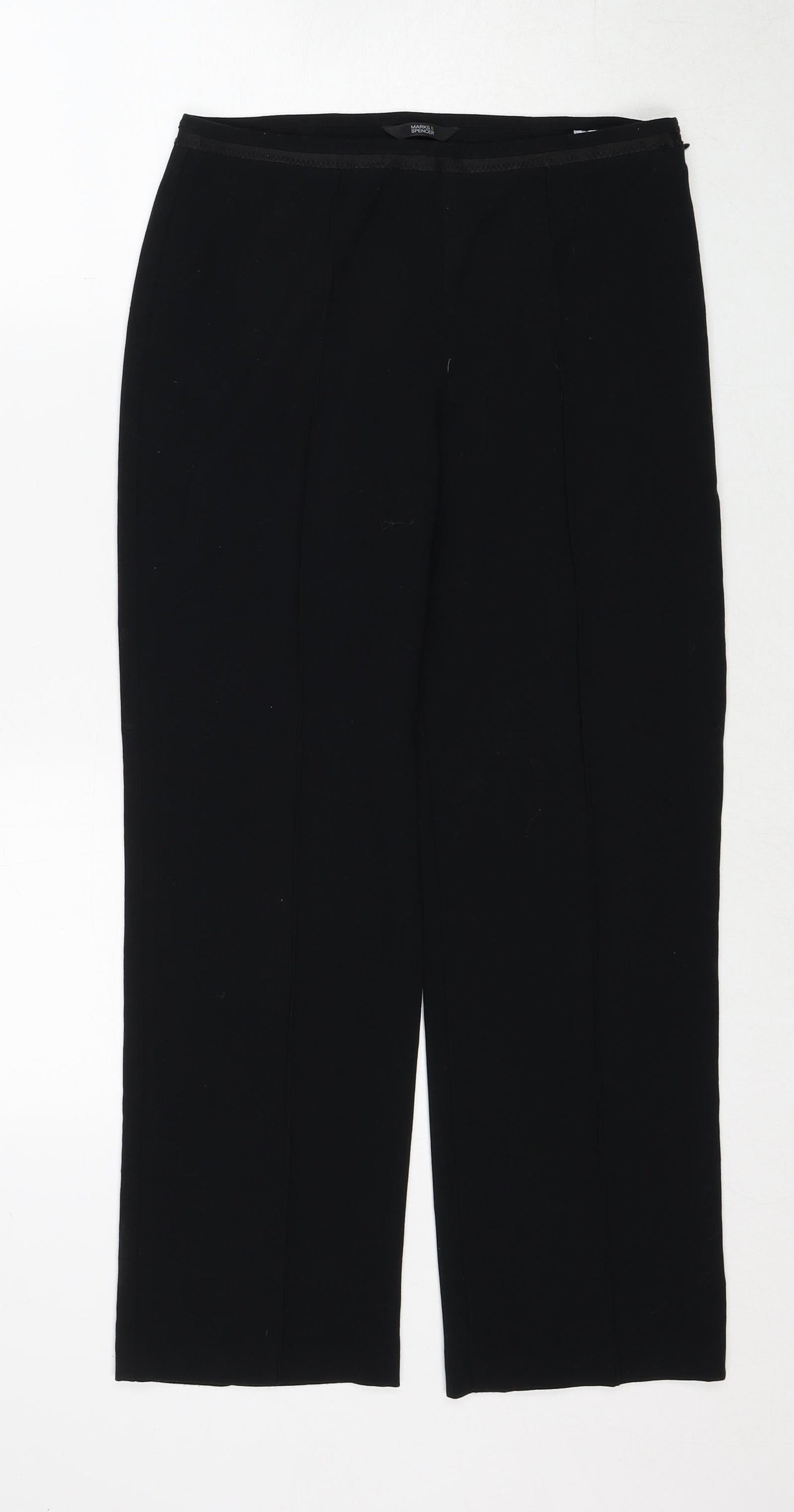 Marks and Spencer Womens Black Polyester Trousers Size 8 Regular Zip
