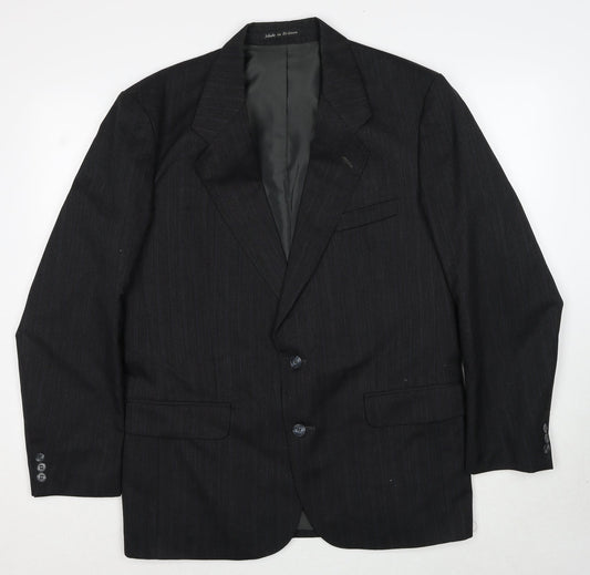 Greenwoods Mens Grey Striped Polyester Jacket Suit Jacket Size 42 Regular
