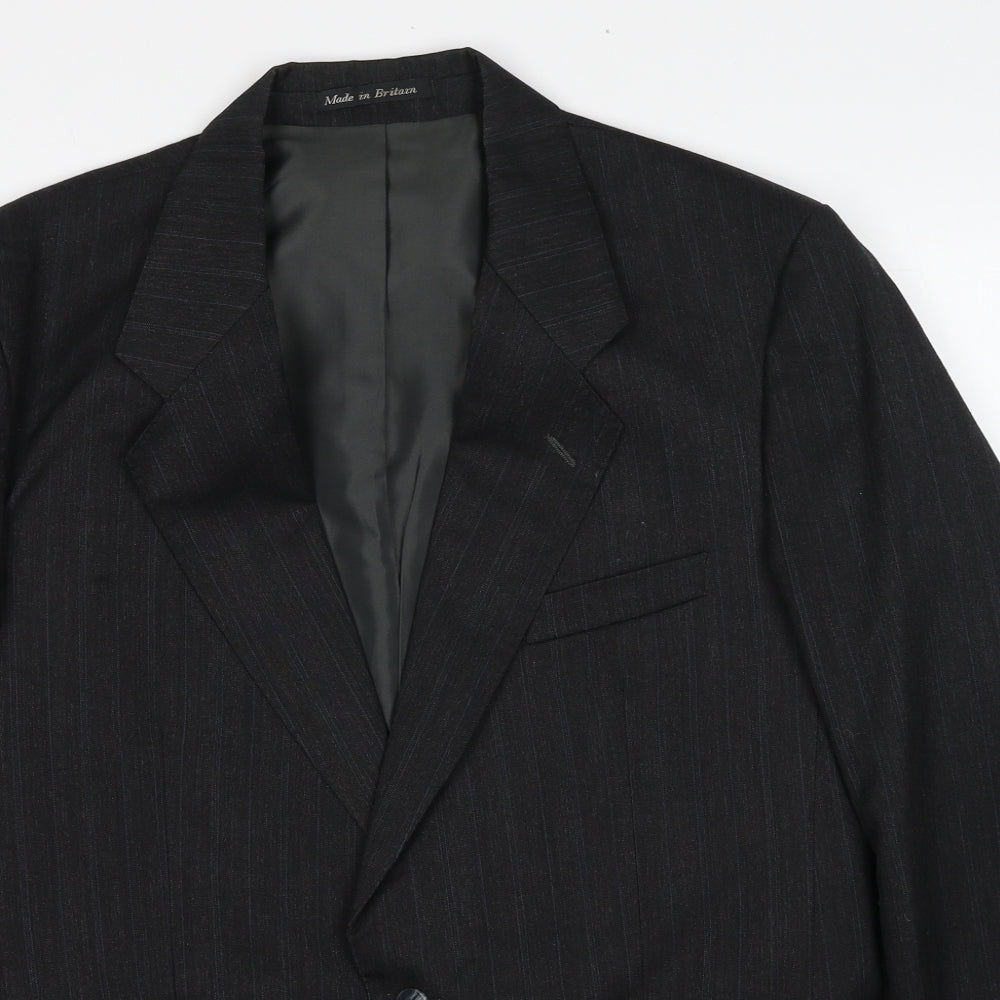 Greenwoods Mens Grey Striped Polyester Jacket Suit Jacket Size 42 Regular