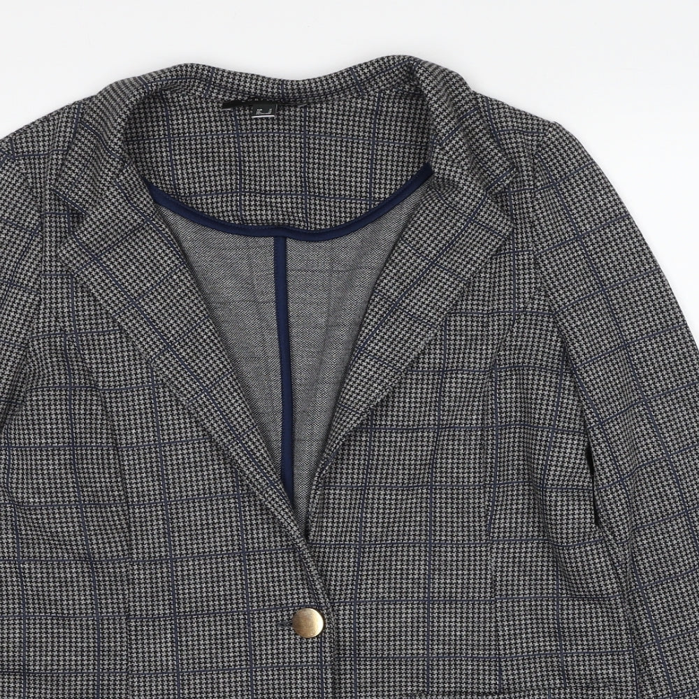 Cortefiel Womens Black Geometric Jacket Blazer Size M Button