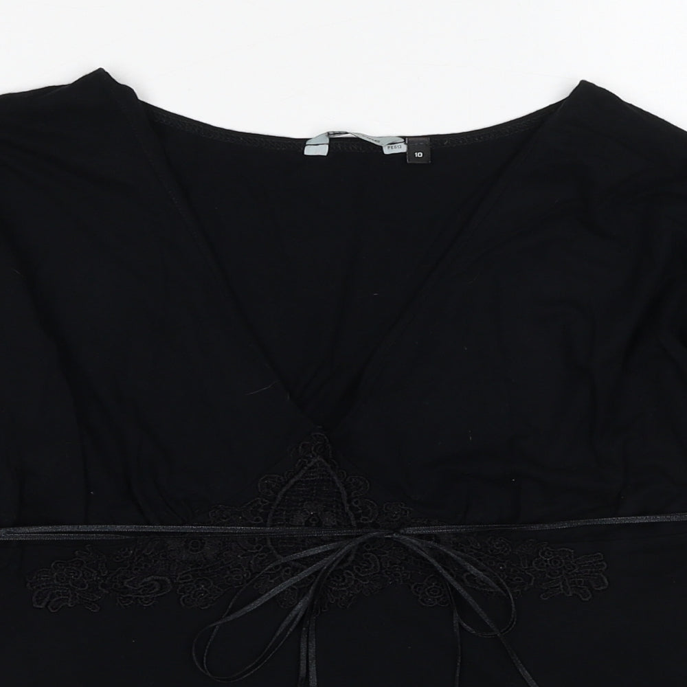 Red Herring Womens Black Viscose Basic Blouse Size 10 V-Neck - Lace Detail