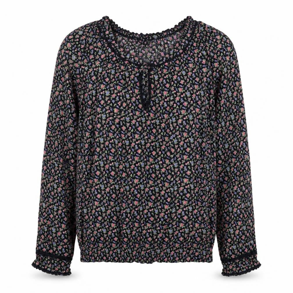 H&M Womens Black Geometric Cotton Basic Blouse Size 10 V-Neck
