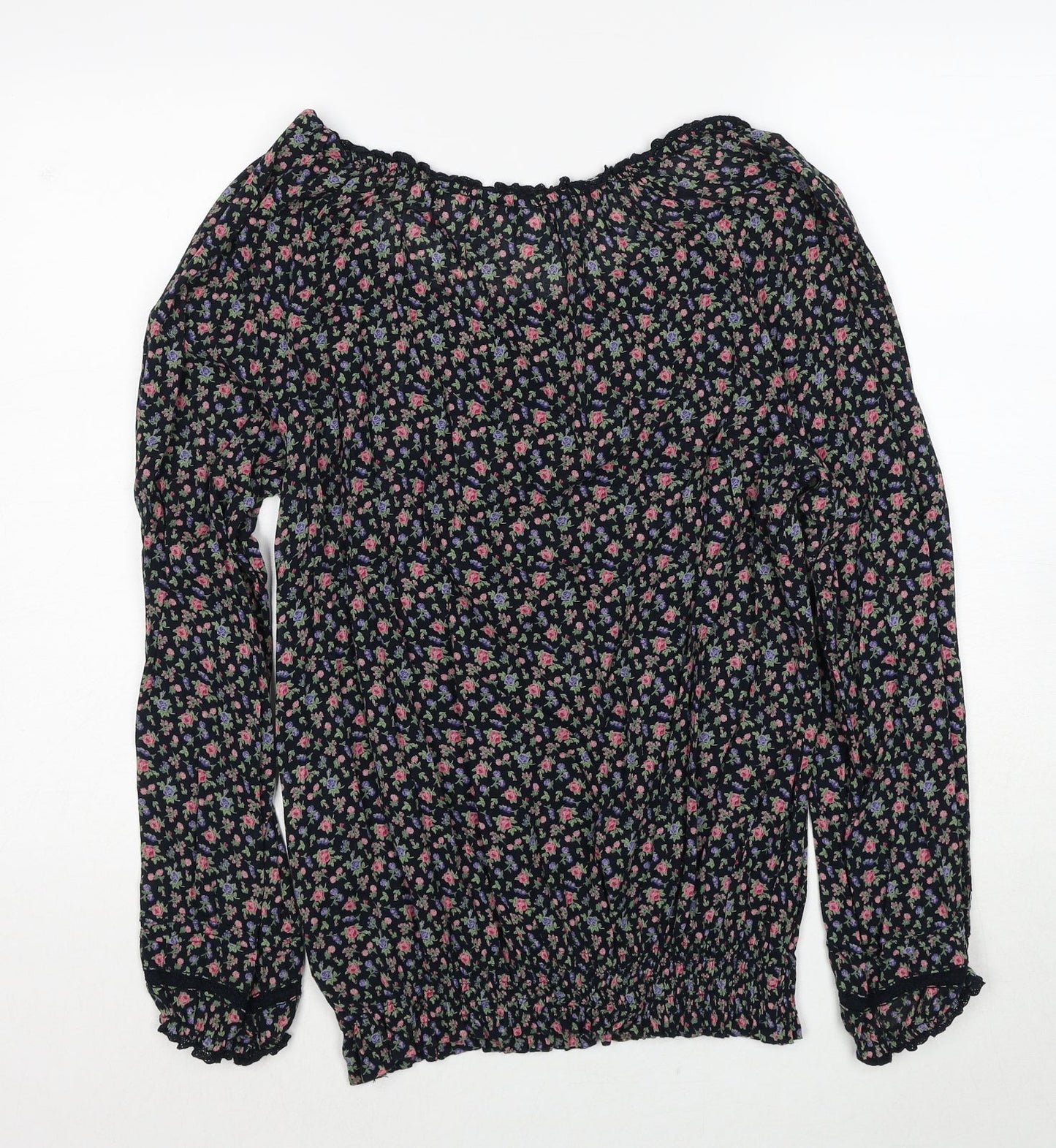 H&M Womens Black Geometric Cotton Basic Blouse Size 10 V-Neck
