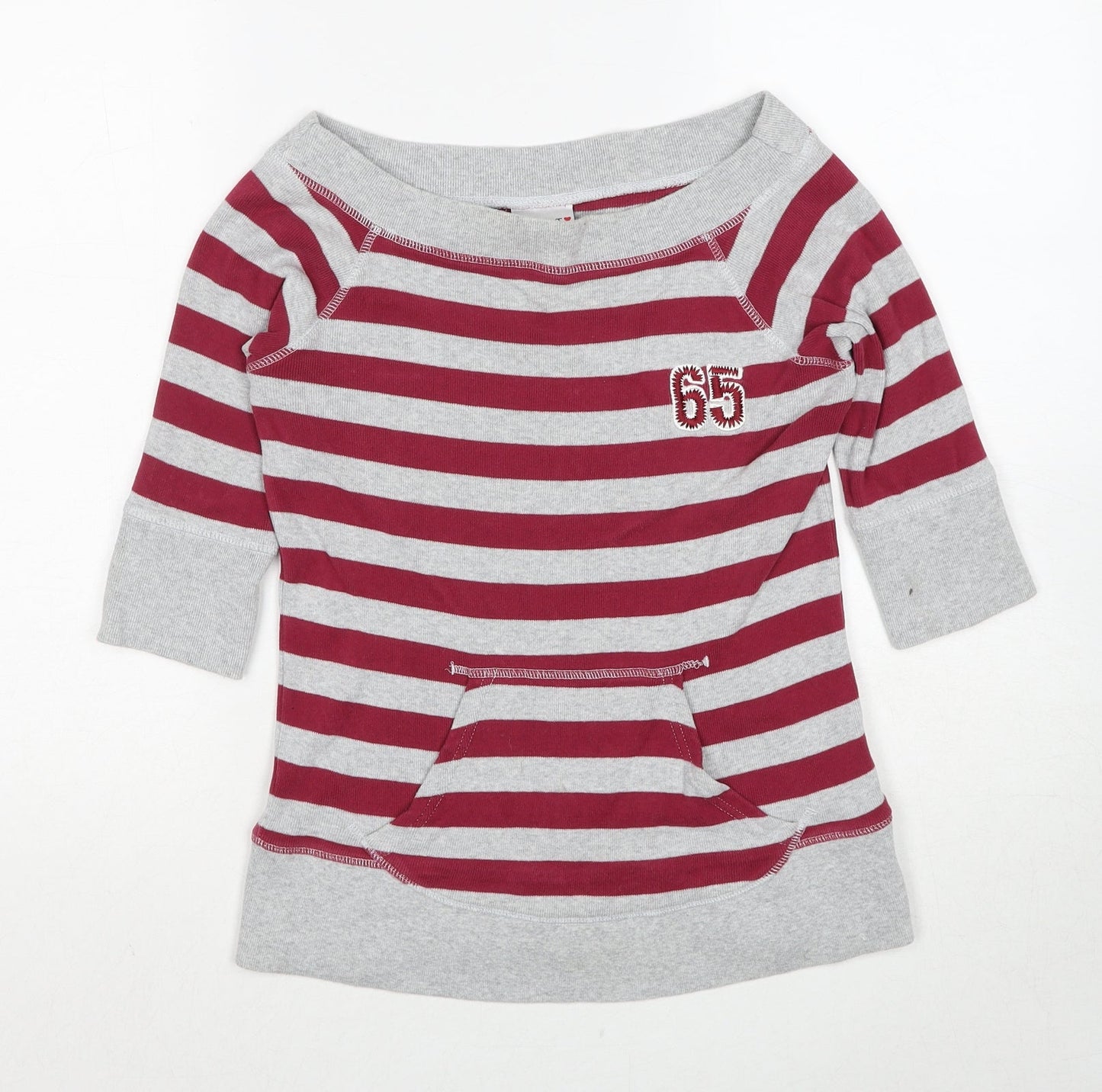 NEXT Girls Grey Striped Cotton Pullover Sweatshirt Size 9-10 Years Pullover