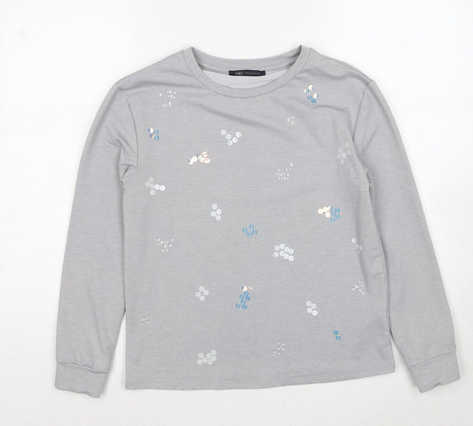Marks and Spencer Womens Grey Cotton Pullover Sweatshirt Size 6 - Sequins
