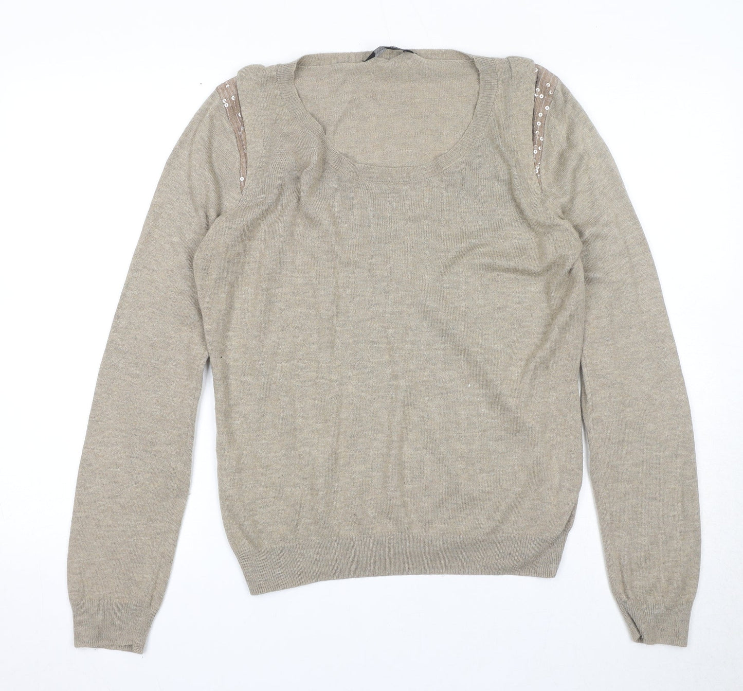 Dorothy Perkins Womens Beige Round Neck Acrylic Pullover Jumper Size 14