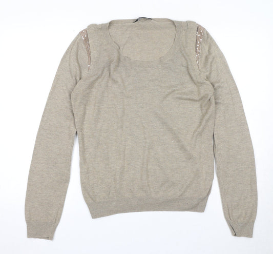 Dorothy Perkins Womens Beige Round Neck Acrylic Pullover Jumper Size 14