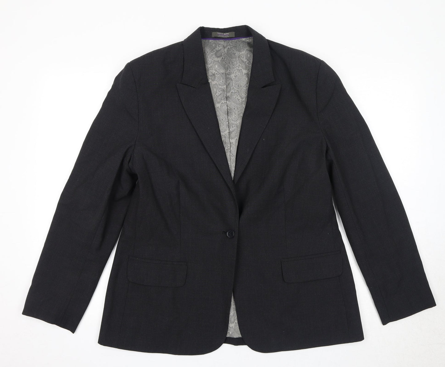 Simon Jersey Womens Grey Polyester Jacket Suit Jacket Size 16 Button