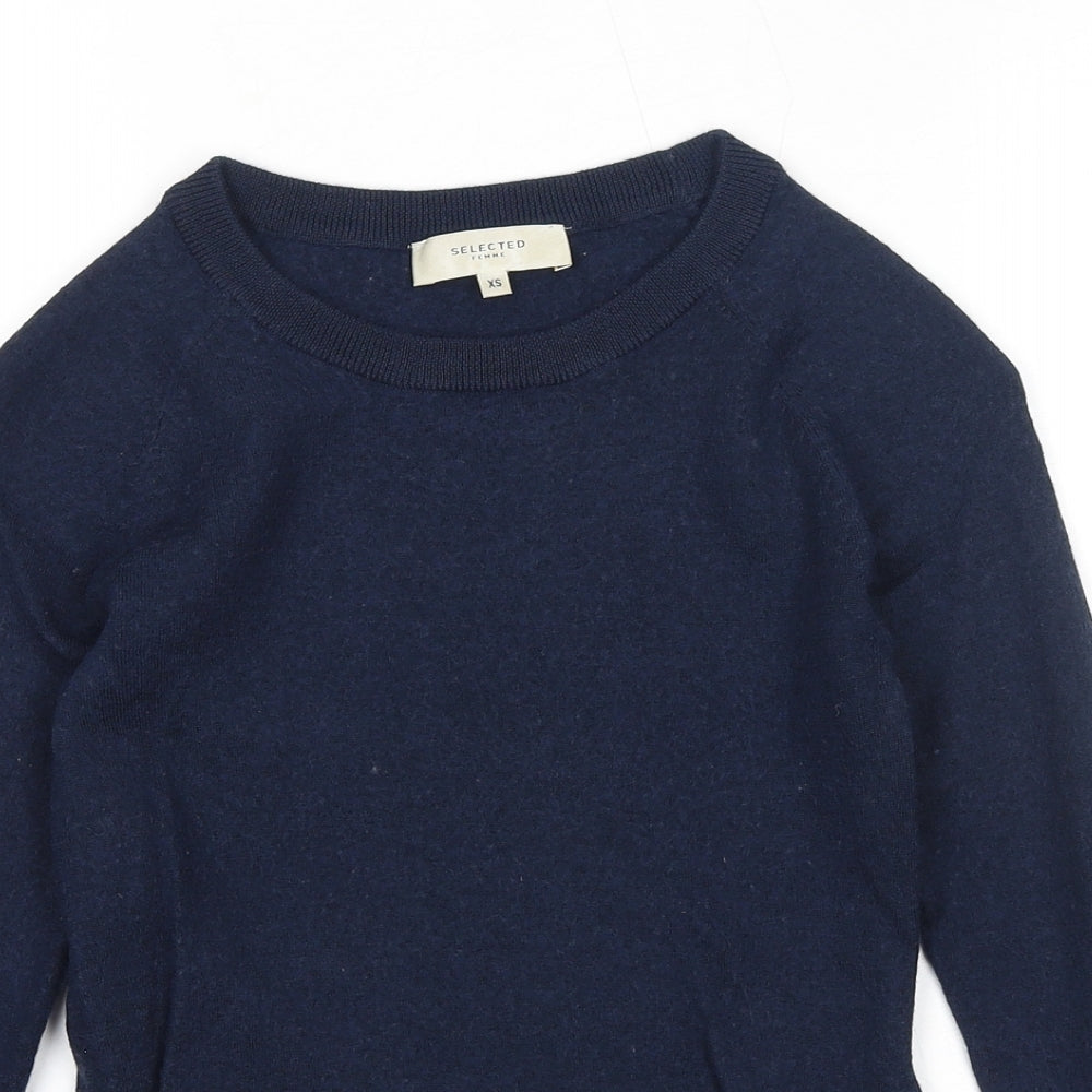 Selected Femme Womens Blue Round Neck Acrylic Pullover Jumper Size XS