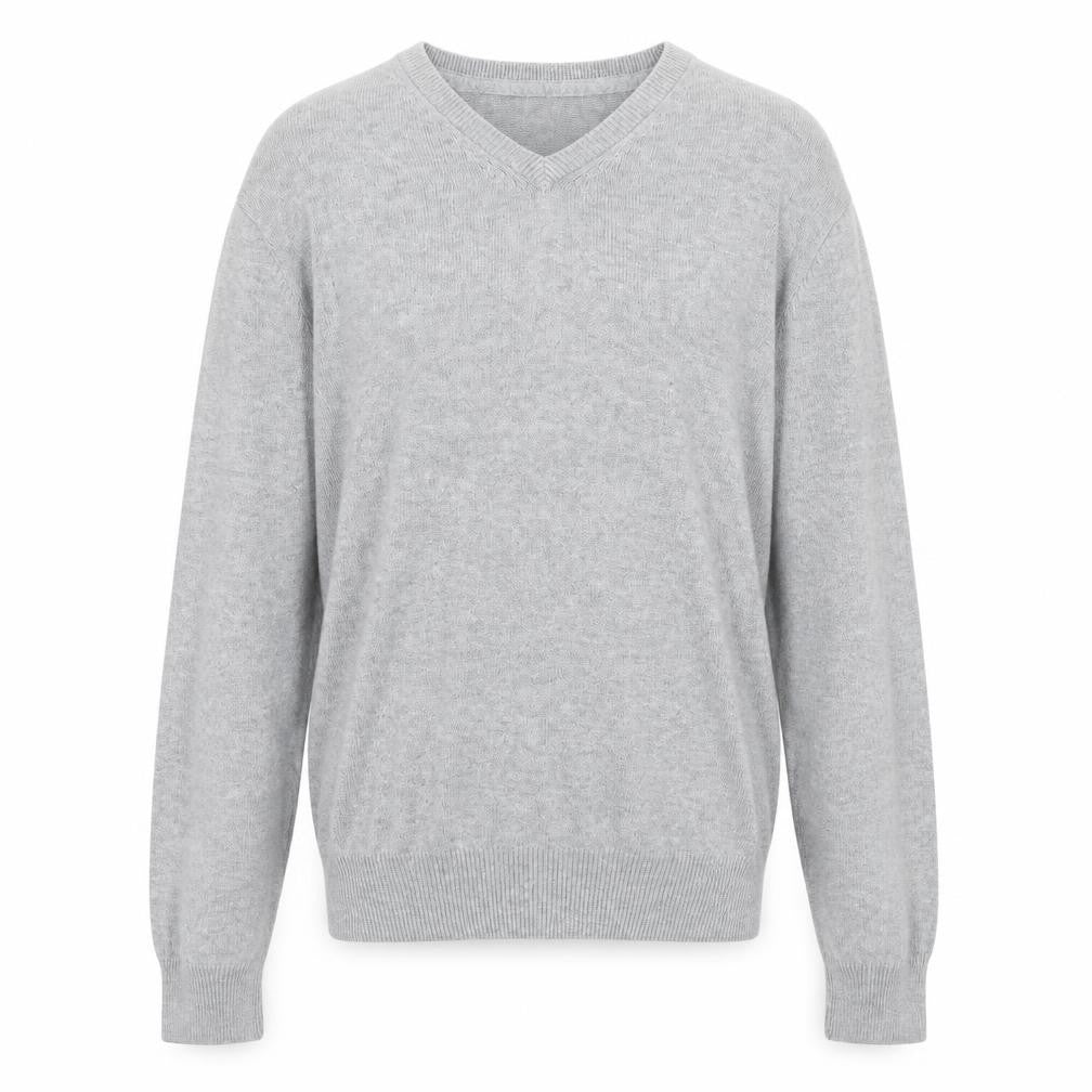 H&M Mens Grey V-Neck Cotton Pullover Jumper Size M Long Sleeve