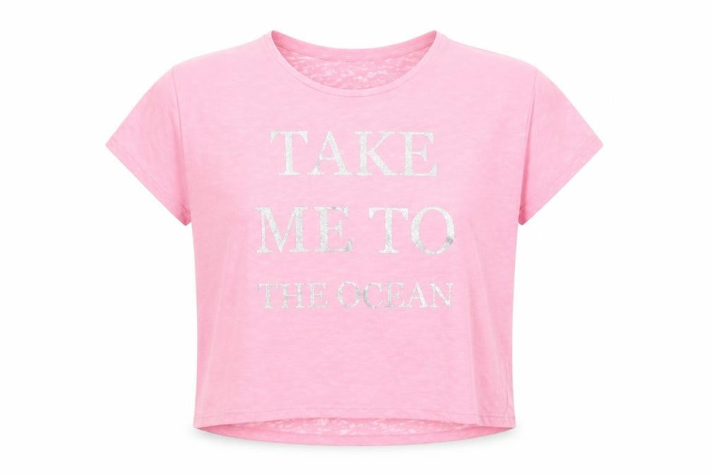 H&M Girls Pink Cotton Pullover T-Shirt Size 13-14 Years Round Neck Pullover - Take Me to the Ocean