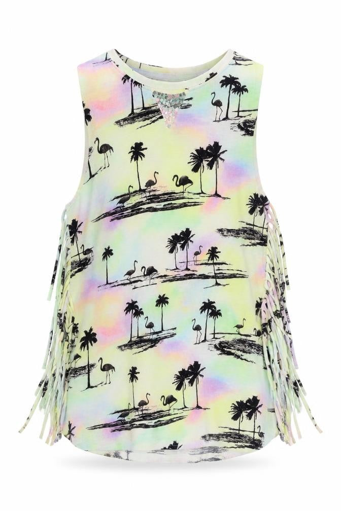 NEXT Girls Multicoloured Geometric Cotton Pullover Tank Size 6 Years Round Neck Pullover - Palm Tree Print
