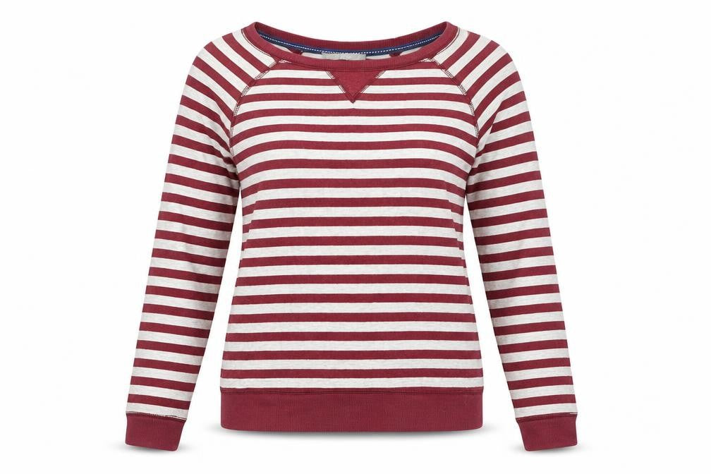 Marks & Spencer Womens Red Round Neck Striped Cotton Pullover Jumper Size 10