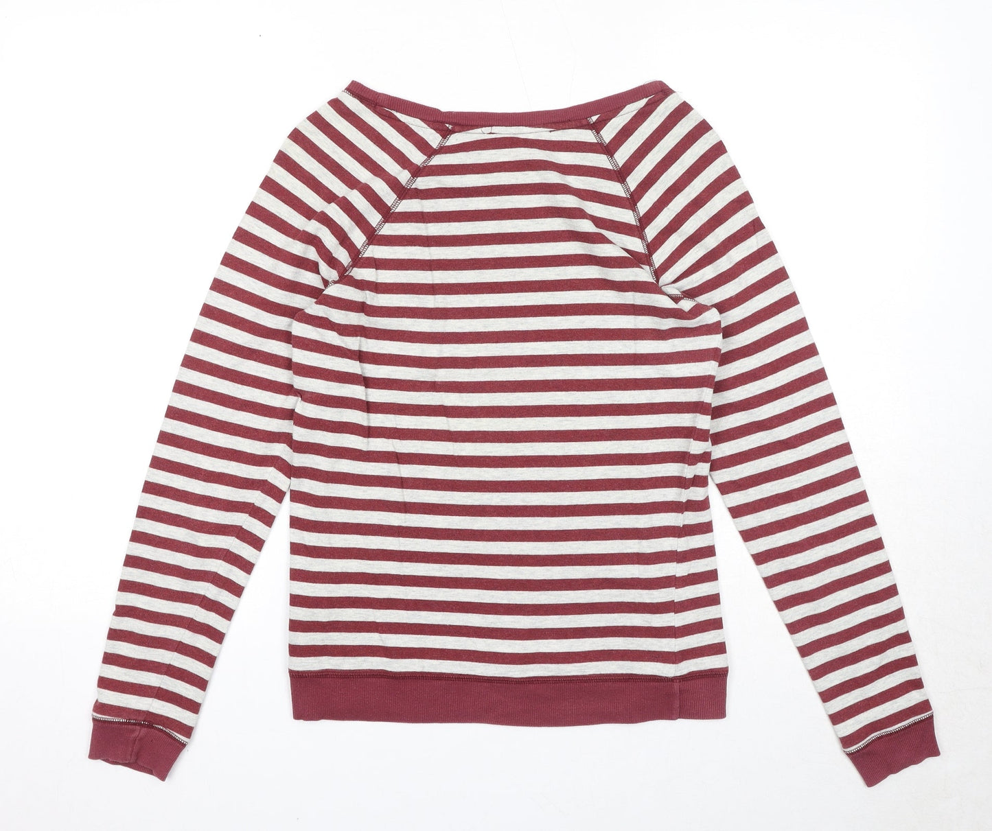 Marks and Spencer Womens Red Round Neck Striped Cotton Pullover Jumper Size 10