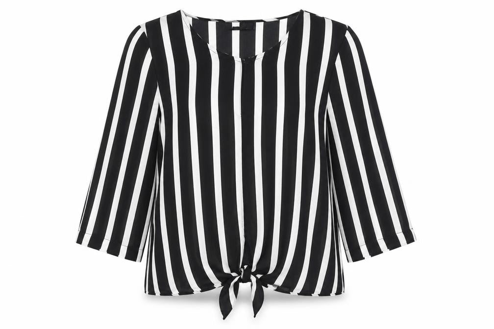 Wallis Womens Black Striped Polyester Basic Blouse Size 8 Round Neck