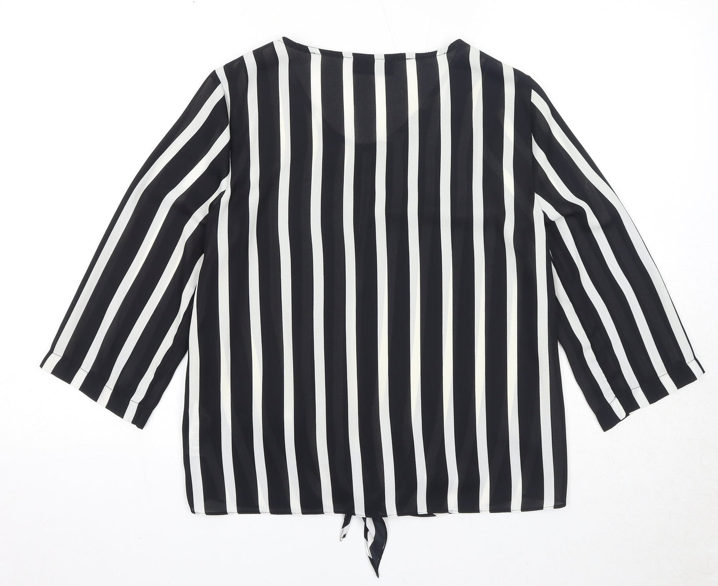 Wallis Womens Black Striped Polyester Basic Blouse Size 8 Round Neck