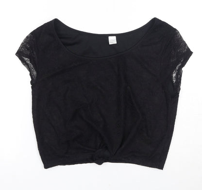 H&M Womens Black Polyester Basic T-Shirt Size 14 Round Neck