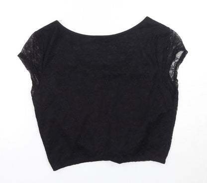 H&M Womens Black Polyester Basic T-Shirt Size 14 Round Neck
