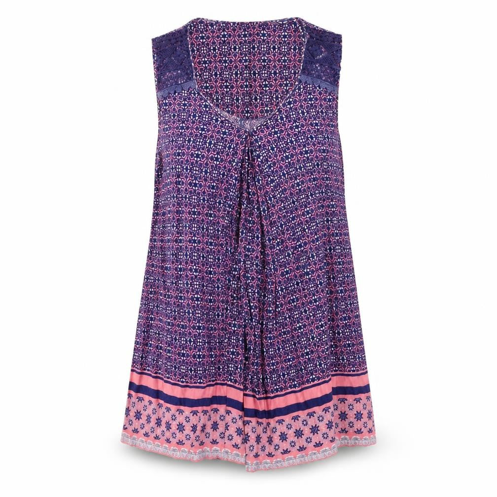 M&Co Womens Multicoloured Geometric Viscose Basic Blouse Size 12 Round Neck