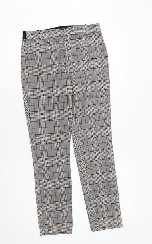 H&M Womens Grey Plaid Cotton Chino Trousers Size 10 Regular
