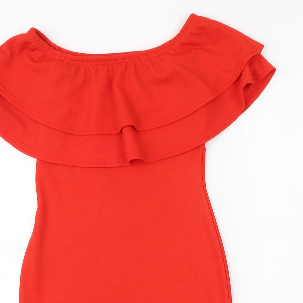 New Look Womens Red Polyester Bodycon Size 8 Off the Shoulder Pullover